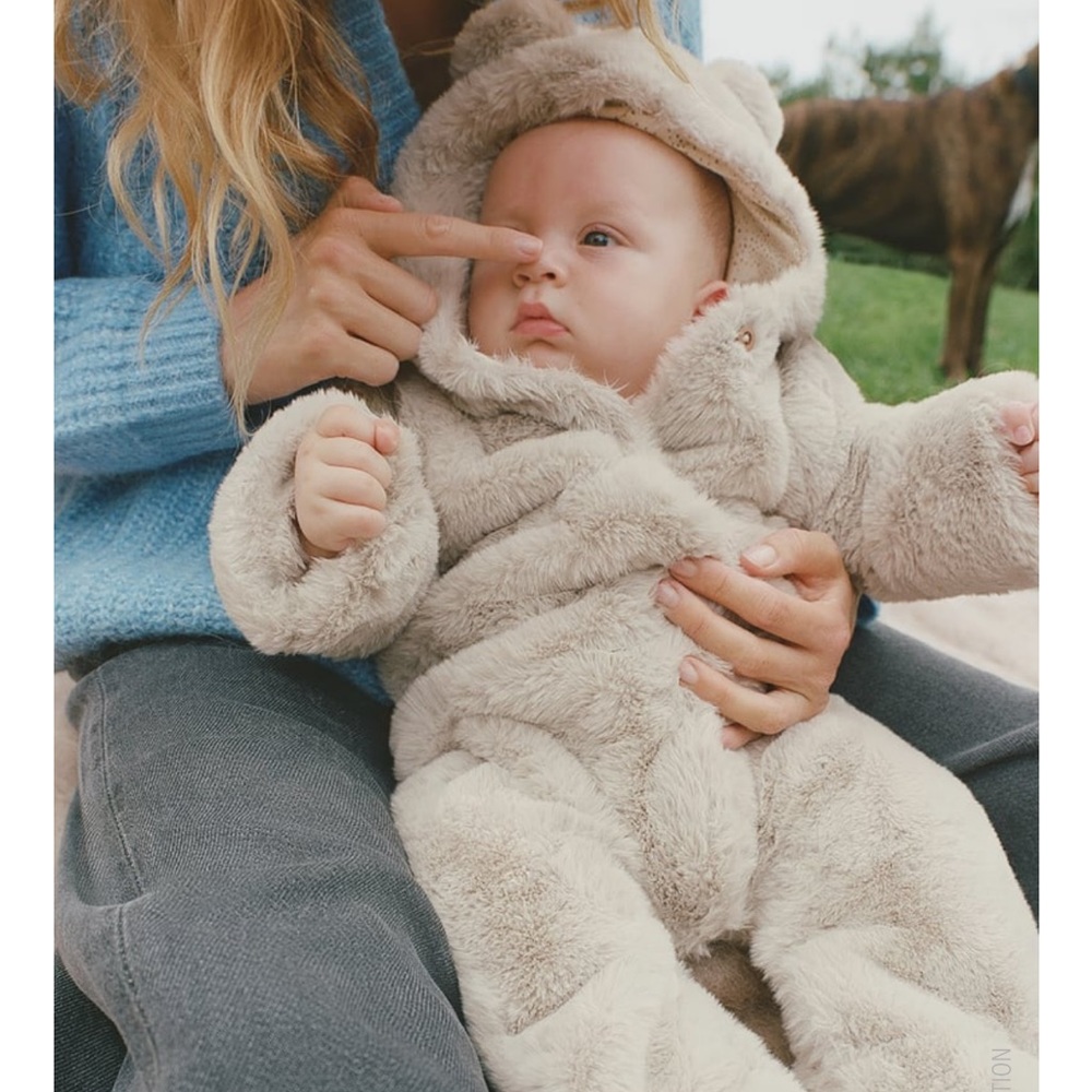 Zara baby faux fur bear bunting snow winter
suit